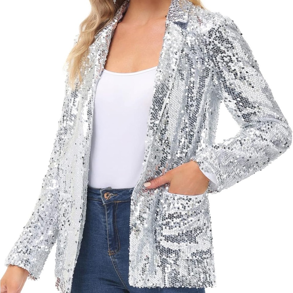 Glamorous Silver Sequin Women's Blazer - Picture 4 of 5